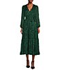 Color:Dark Green - Image 1 - V-Neck Long Sleeve Tiered Hem Midi Dress