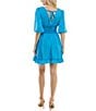 Color:Vibrant Blue - Image 2 - V Neckline 3/4 Sleeve Smocked Waist Dress