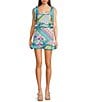 TCEC Patchwork Printed Ricrac Trim Cropped Tank Top & Matching Asymmetrical Hem Skirt Set, Color:Multi - Image 1