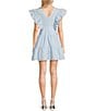 TCEC Ruffle Sleeve Bow Mini Babydoll Dress, Color:Baby Blue - Image 2