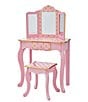 Color:Pink/Gold - Image 2 - Polka Dot Print Gisele Play Vanity & Stool Set