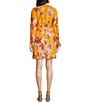 Color:Orange - Image 2 - Akemi Woven Abstract Print Round Neck Long Sleeve Mini Wrap Front Dress