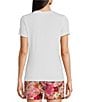 Color:Pink - Image 2 - Bellary Knit Floral Print Crew Neck Short Sleeve Coordinating Tee Shirt