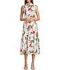 Color:White - Image 1 - Connihh Hammered Satin Mock Neck Sleeveless Floral Midi A-Line Dress