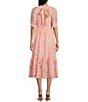 Color:Coral - Image 2 - Esthher Floral Print Short Puffed Sleeve A-Line Tiered Midi Dress