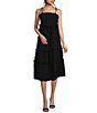 Color:Black - Image 1 - Hansi Square Neck Tie Strap Sleeveless Ruffle Tiered Lace Back Detail Midi Dress