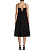Color:Black - Image 2 - Hansi Square Neck Tie Strap Sleeveless Ruffle Tiered Lace Back Detail Midi Dress