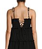 Color:Black - Image 4 - Hansi Square Neck Tie Strap Sleeveless Ruffle Tiered Lace Back Detail Midi Dress