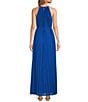 Color:Blue - Image 2 - Helyos Georgette Halter Neck Sleeveless Pleated Belted Maxi Dress