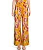 Color:Orange - Image 1 - Hitako Woven Abstract Print Pocketed Wide Leg Coordinating Trouser Pants