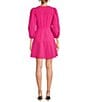 Color:Bright Pink - Image 2 - Jozelyn Woven V-Neck Balloon Sleeve Center Front Bow Mini Dress
