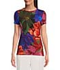 Color:Multi - Image 1 - Juhana Knit Floral Print Crew Neck Short Sleeve Top