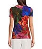 Color:Multi - Image 2 - Juhana Knit Floral Print Crew Neck Short Sleeve Top
