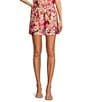 Color:Pink - Image 1 - Livenza Twill Floral Print Pocketed Flat Front Coordinating Short