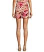 Color:Pink - Image 2 - Livenza Twill Floral Print Pocketed Flat Front Coordinating Short