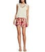 Color:Pink - Image 3 - Livenza Twill Floral Print Pocketed Flat Front Coordinating Short