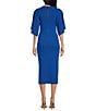 Color:Mid Blue - Image 2 - Lounia Knit Crew Neck Elbow Fluted Sleeve Pencil Midi Dress