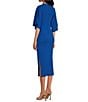 Color:Mid Blue - Image 3 - Lounia Knit Crew Neck Elbow Fluted Sleeve Pencil Midi Dress