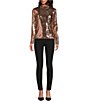 Color:Pale Pink - Image 3 - Lovato Metallic Mock Neck Long Sleeve Sequin Top