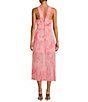 Color:Coral - Image 2 - Mirelia Printed Cross Front Neck Sleeveless Pleated Midi Dress