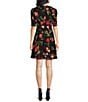 Color:Black - Image 2 - Sienno Jacquard V-Neck Blouson Sleeve Mini A-Line Tea Dress