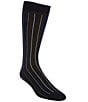 Color:Navy - Image 1 - Vertical Stripe Mid-Calf Dress Socks