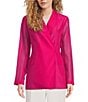 Color:Bright Pink - Image 4 - Yomu Organza Knit Notch Collar Long Sleeve Oversized Blazer