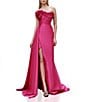 Terani Couture 3D Floral Strapless Stretch Mikado Drape Front Sheath Gown, Color:Fuchsia - Image 1