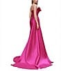 Terani Couture 3D Floral Strapless Stretch Mikado Drape Front Sheath Gown, Color:Fuchsia - Image 2