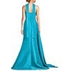 Terani Couture 3D Floral Strapless Stretch Mikado Drape Front Sheath Gown, Color:Turquoise - Image 2