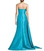 Terani Couture 3D Floral Strapless Stretch Mikado Drape Front Sheath Gown, Color:Turquoise - Image 4