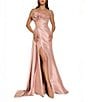 Terani Couture 3D Floral Strapless Stretch Mikado Drape Front Sheath Gown, Color:Blush - Image 1