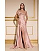 Terani Couture 3D Floral Strapless Stretch Mikado Drape Front Sheath Gown, Color:Blush - Image 3