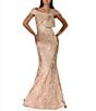 Terani Couture Asymmetrical Neck Bow Detail Jacquard Mermaid Gown - Image 5