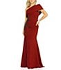 Color:Wine - Image 1 - Asymmetrical Neck Short Sleeve Ruched Beaded Mermaid Gown
