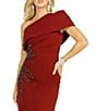 Color:Wine - Image 3 - Asymmetrical Neck Short Sleeve Ruched Beaded Mermaid Gown