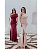 Color:Wine - Image 5 - Asymmetrical Neck Short Sleeve Ruched Beaded Mermaid Gown