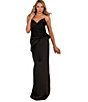 Color:Black - Image 4 - Asymmetrical Peplum Waist Satin Dress