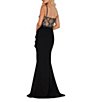 Color:Black - Image 2 - Beaded Bodice Draped Waist Front Slit Sleeveless Sheath Gown
