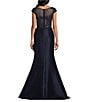 Color:Navy - Image 2 - Beaded Illusion Boat Neck Cap Sleeve Ruffle Gown