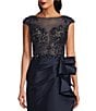 Color:Navy - Image 4 - Beaded Illusion Boat Neck Cap Sleeve Ruffle Gown