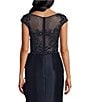 Color:Navy - Image 5 - Beaded Illusion Boat Neck Cap Sleeve Ruffle Gown