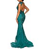 Color:Emerald - Image 2 - Beaded Illusion Crew Neck Cap Sleeve Open Back Cut-Out Mermaid Gown
