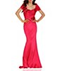 Color:Fuchsia - Image 1 - Beaded Off-the-Shoulder Cap Sleeve Back Detail Mermaid Gown