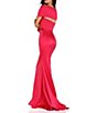 Color:Fuchsia - Image 2 - Beaded Off-the-Shoulder Cap Sleeve Back Detail Mermaid Gown