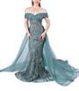 Color:Sage - Image 1 - Beaded Off-the-Shoulder Chiffon Overlay Mermaid Gown