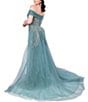 Color:Sage - Image 2 - Beaded Off-the-Shoulder Chiffon Overlay Mermaid Gown