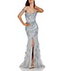 Color:Silver - Image 1 - Beaded Off-the-Shoulder Thigh High Front Slit Sleeveless Mermaid Gown