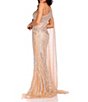 Color:Nude - Image 2 - Beaded One Shoulder Long Caped Sleeve Sheath Gown