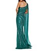 Color:Emerald - Image 2 - Beaded One Shoulder Long Caped Sleeve Sheath Gown